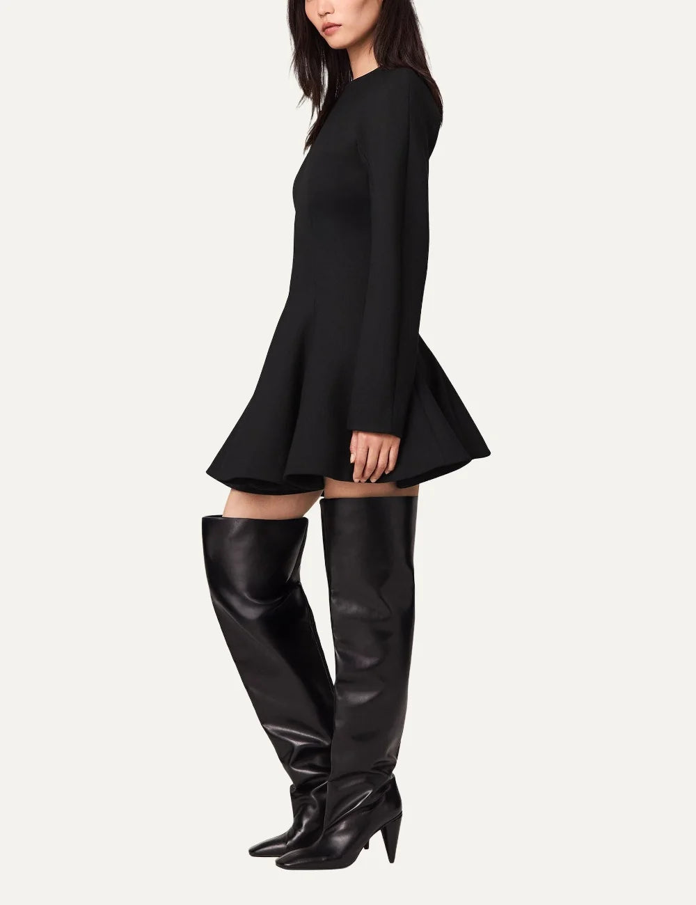 Stella McCartney women's black wool mini dress with structured silhouette and peplum hem side