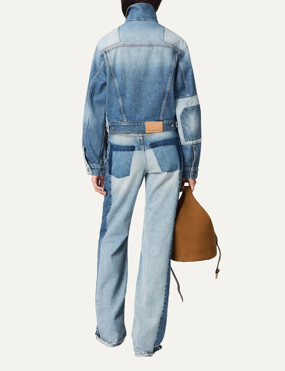 Stella McCartney women's blue organic cotton patchwork straight-leg jeans back full