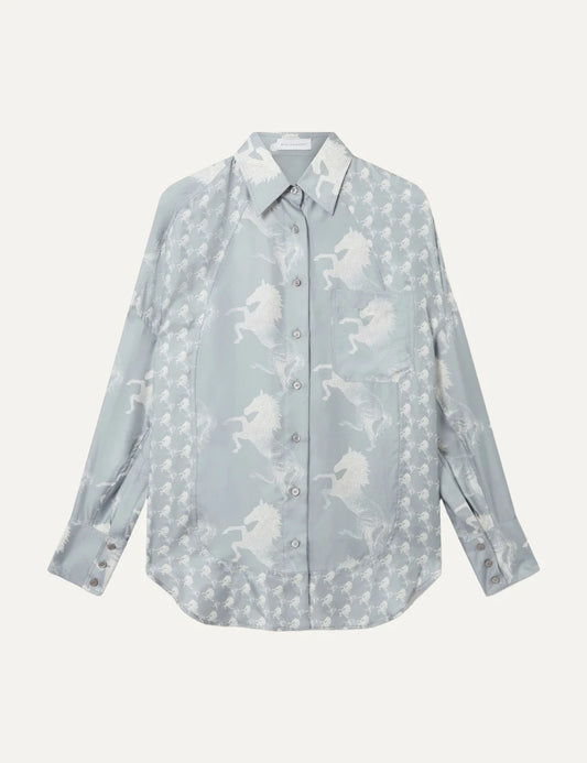Stella McCartney women's blue and white silk shirt with horse print