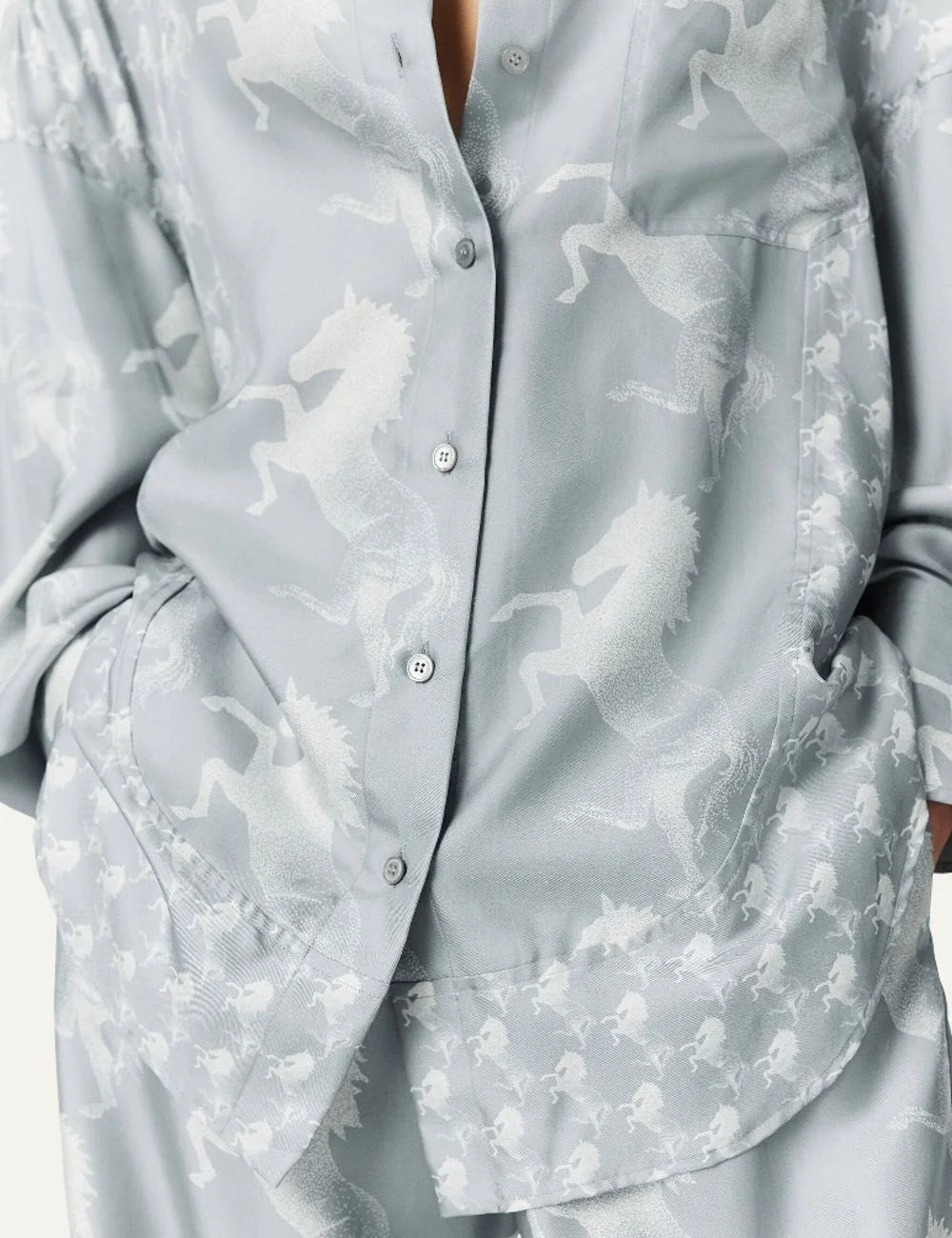 Stella McCartney women's blue and white silk shirt with horse print detail