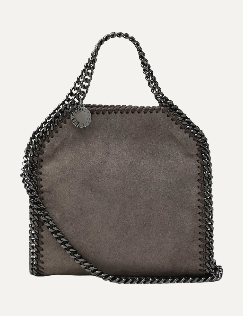 Stella McCartney women's dark taupe vegan leather mini tote bag with chain strap