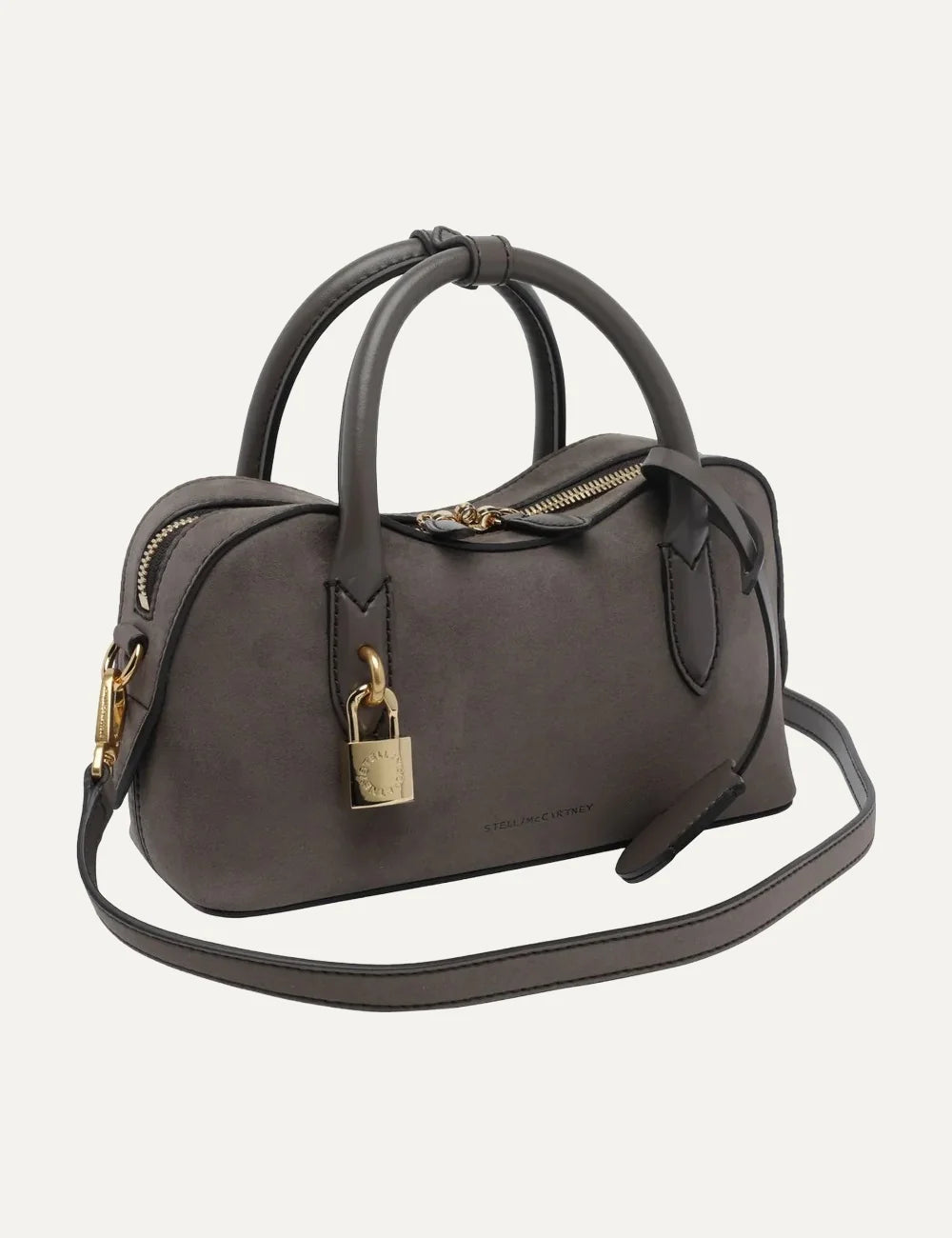Stella McCartney women's grey brown vegan suede top handle bag side