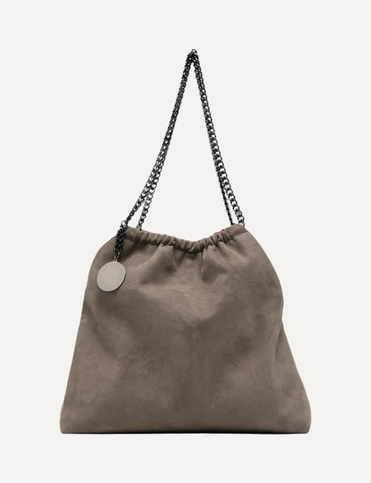 Stella McCartney women's grey taupe faux suede shoulder bag with chain strap