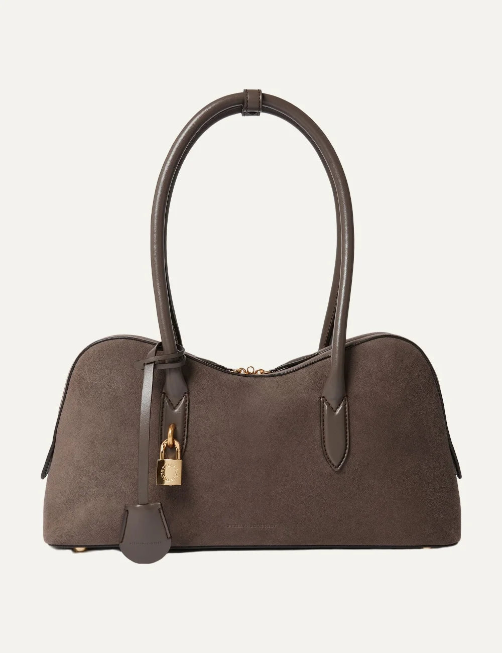 Stella McCartney women's taupe vegan suede structured bag with top handles