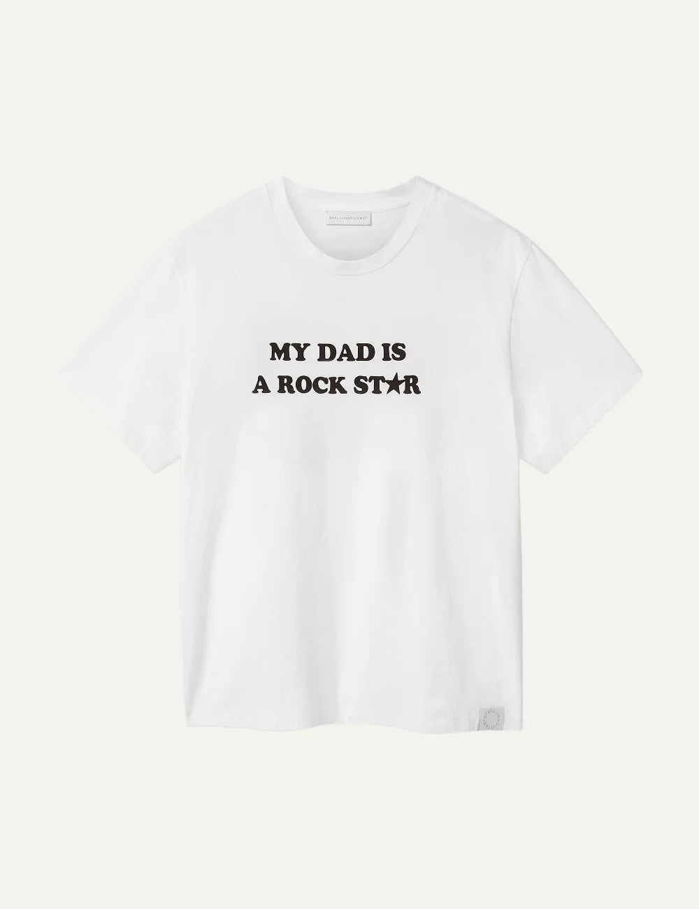 Stella McCartney women's white organic cotton T-shirt with My Dad Is A Rock Star slogan print