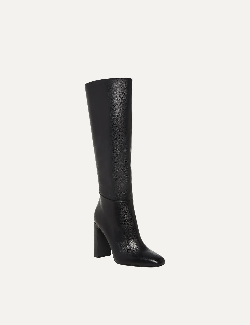 Steve Madden Ally women's black synthetic leather knee-high boots with fitted shaft, rounded toe, 10 cm block heel and inner side zipper, front angle view