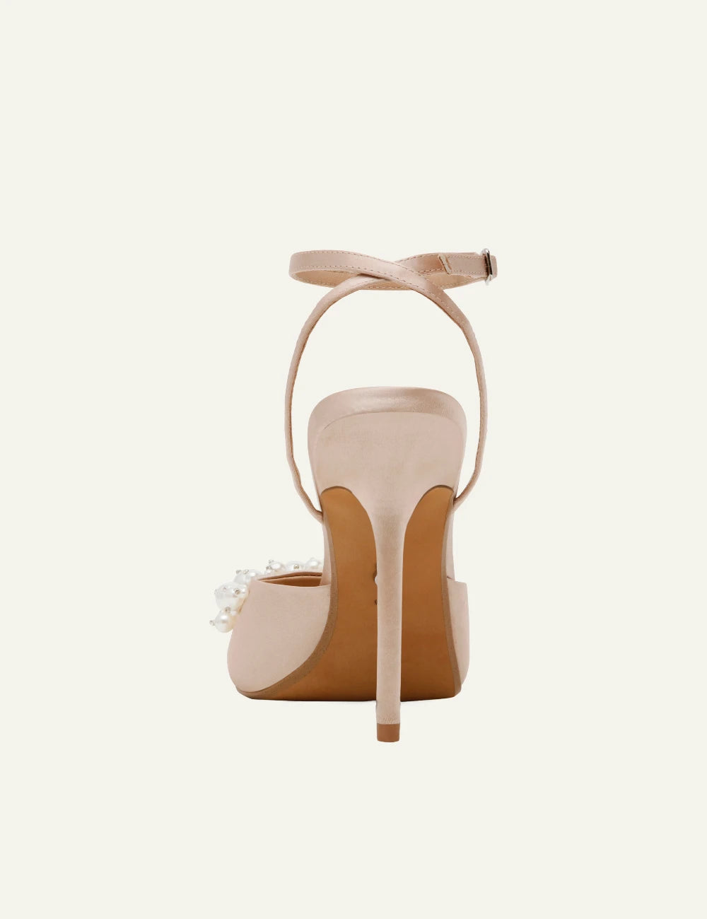 steve madden atheria satin high heel sandals champagne pearl detail back view