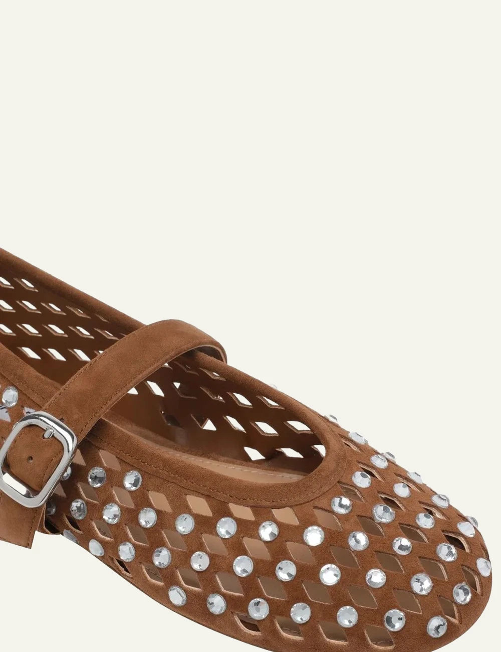 Steve Madden ballerina chestnut suede studs buckle strap flat angled view