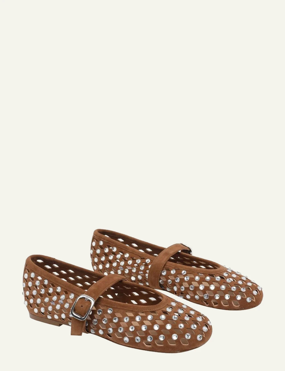 Steve Madden ballerina chestnut suede studs buckle strap flat profile view