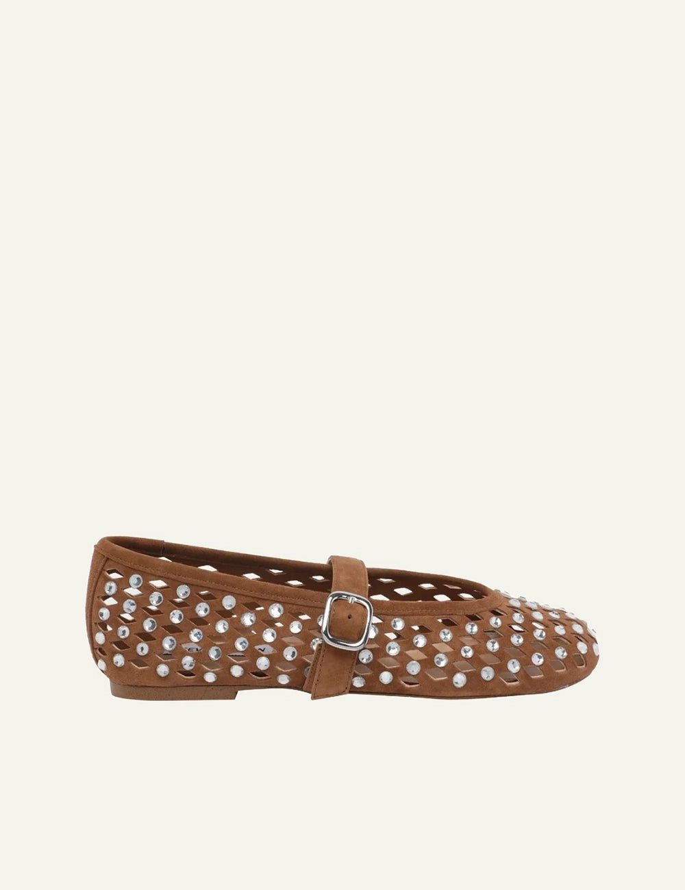 Steve Madden ballerina chestnut suede studs buckle strap flat side view