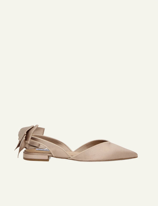 steve madden beige satin slingback pointed flats side view