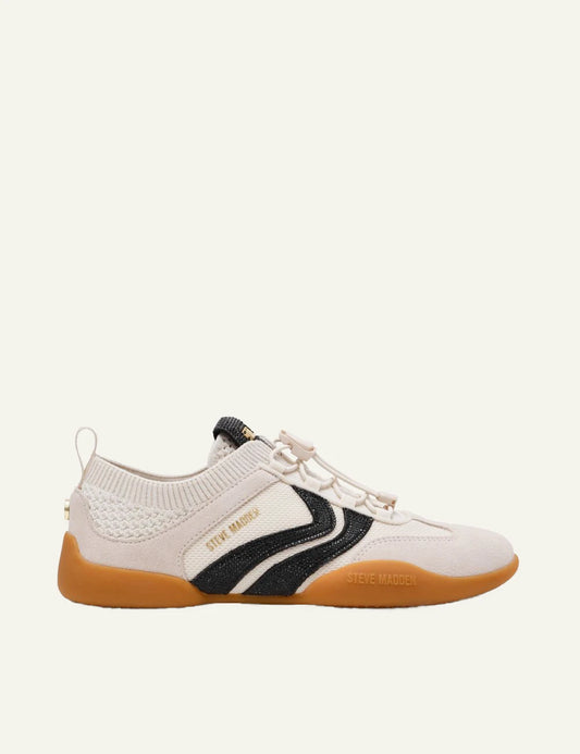 Steve Madden Biscotti-R sneaker ecru black stripes side view