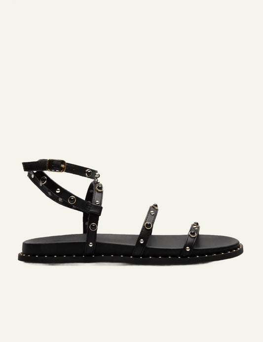 steve madden studded strappy flat sandals black ankle strap side view