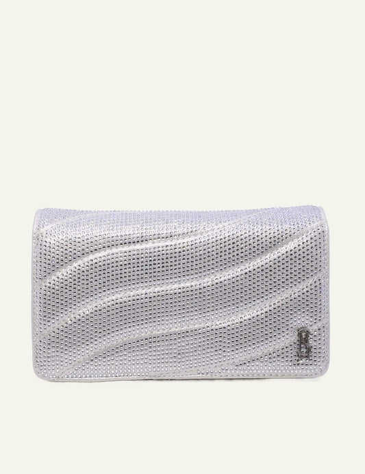 Steve Madden Blira silver rhinestone crossbody bag front detail