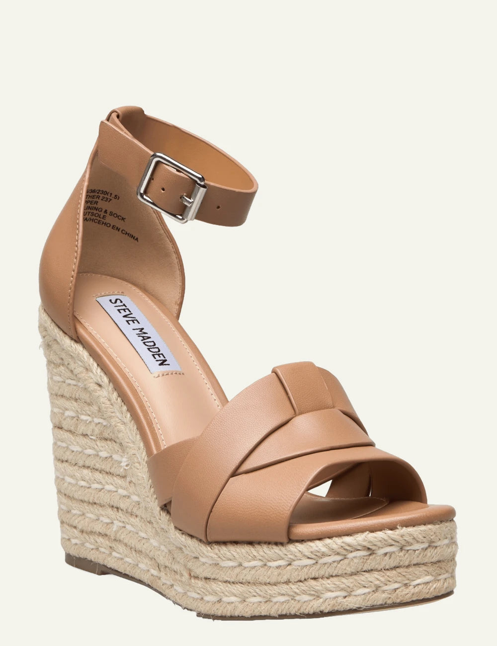 steve madden cammel leather wedge espadrille sandals angled view
