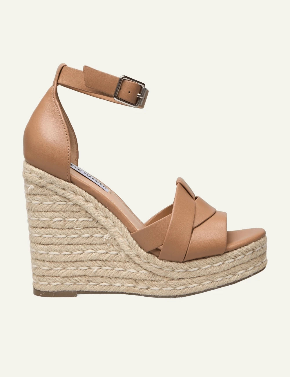 steve madden cammel leather wedge espadrille sandals side view