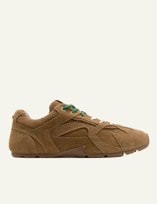 steve madden camel suede retro sneakers side view