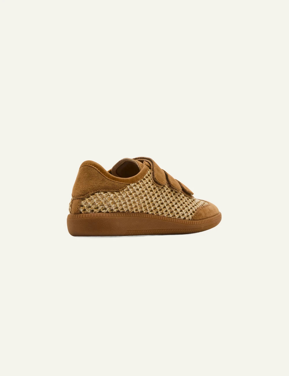steve madden camel woven velcro sneakers back view