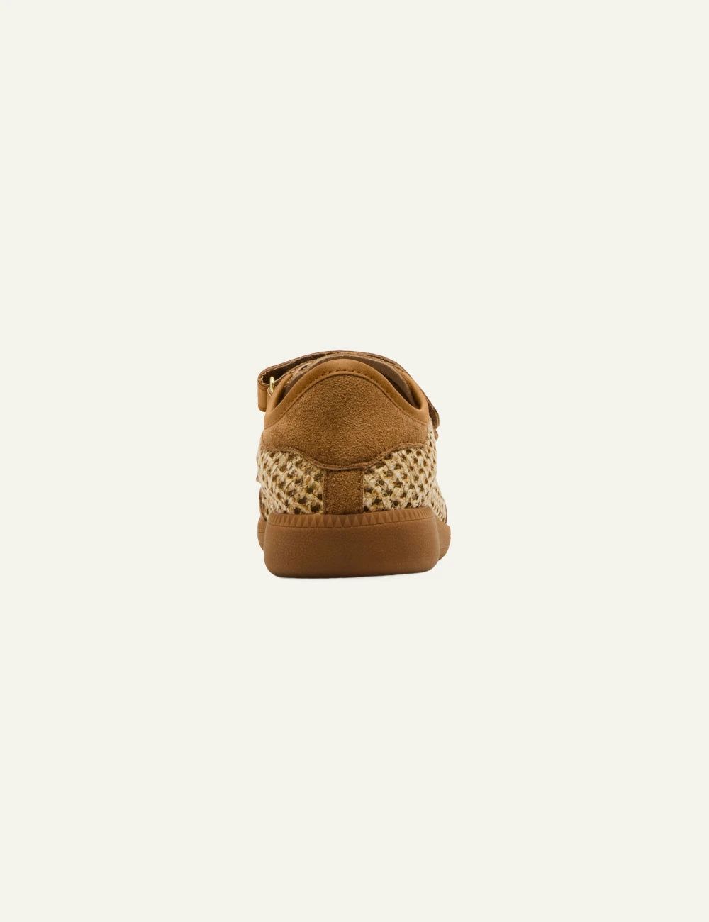 steve madden camel woven velcro sneakers back view