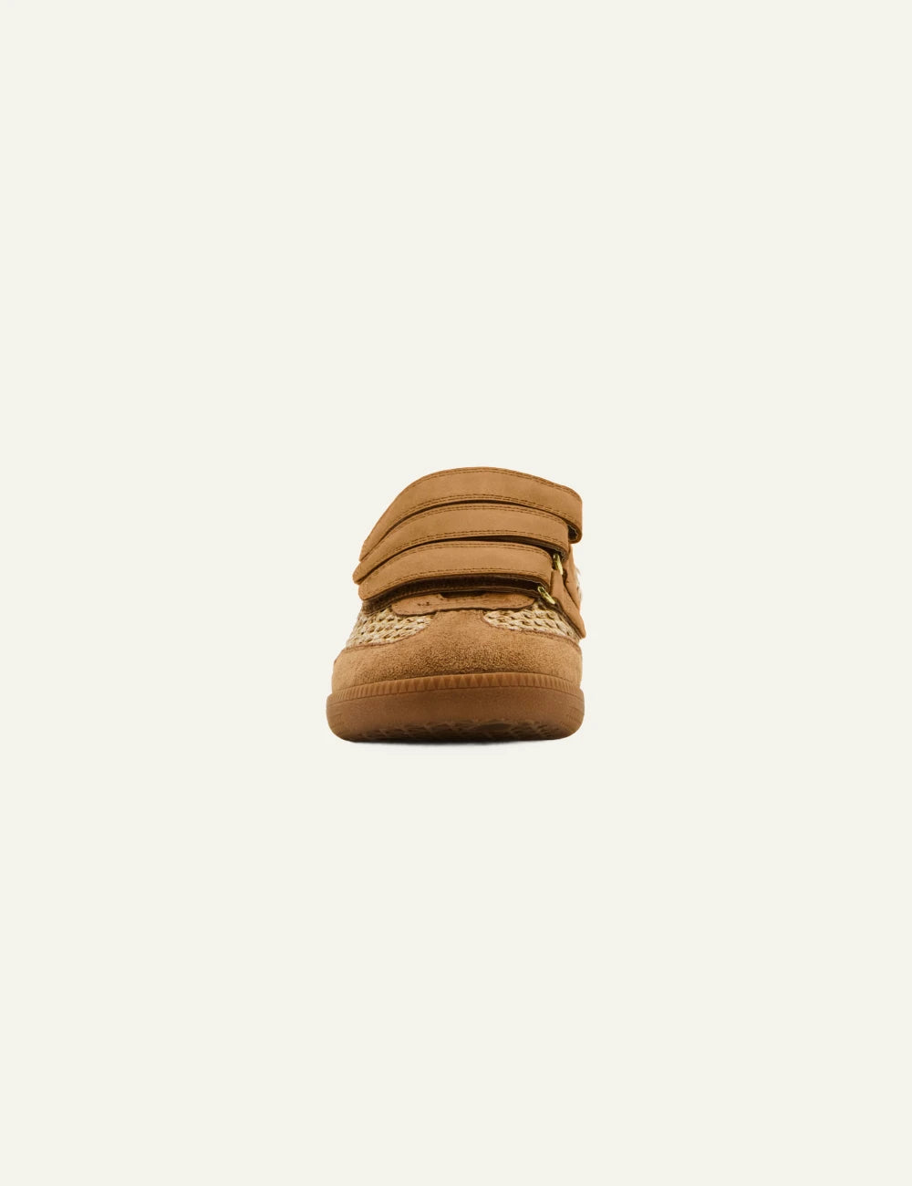 steve madden camel woven velcro sneakers front view