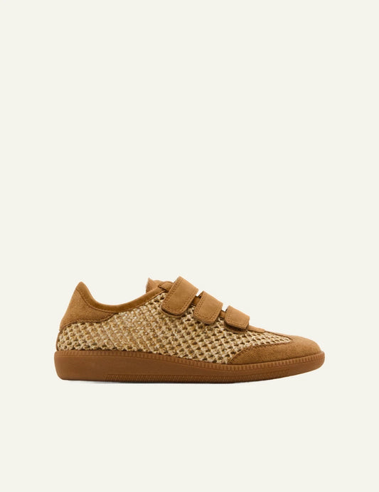 steve madden camel woven velcro sneakers side view