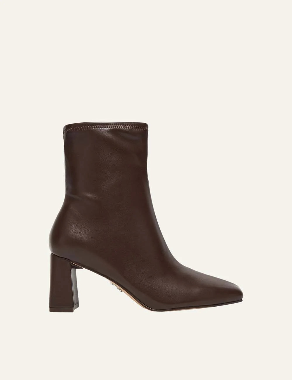 Steve Madden Hurst women's dark brown Ground Coffee faux leather ankle boots with square toe, fitted ankle shaft, block heel and zipper closure, side view.