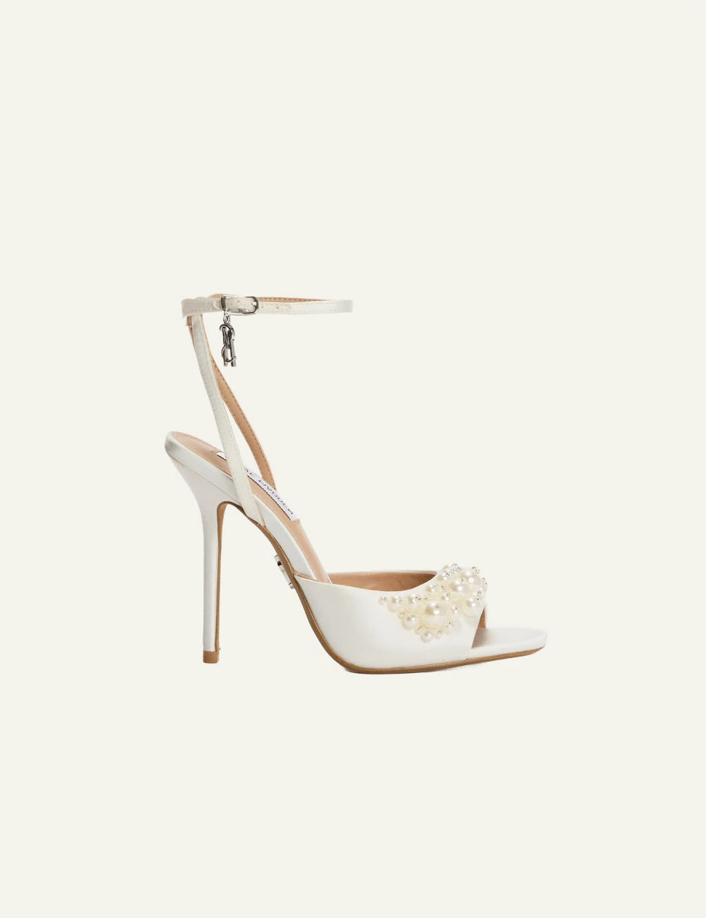 steve madden pearl embellished high heel sandals ivory ankle strap side view