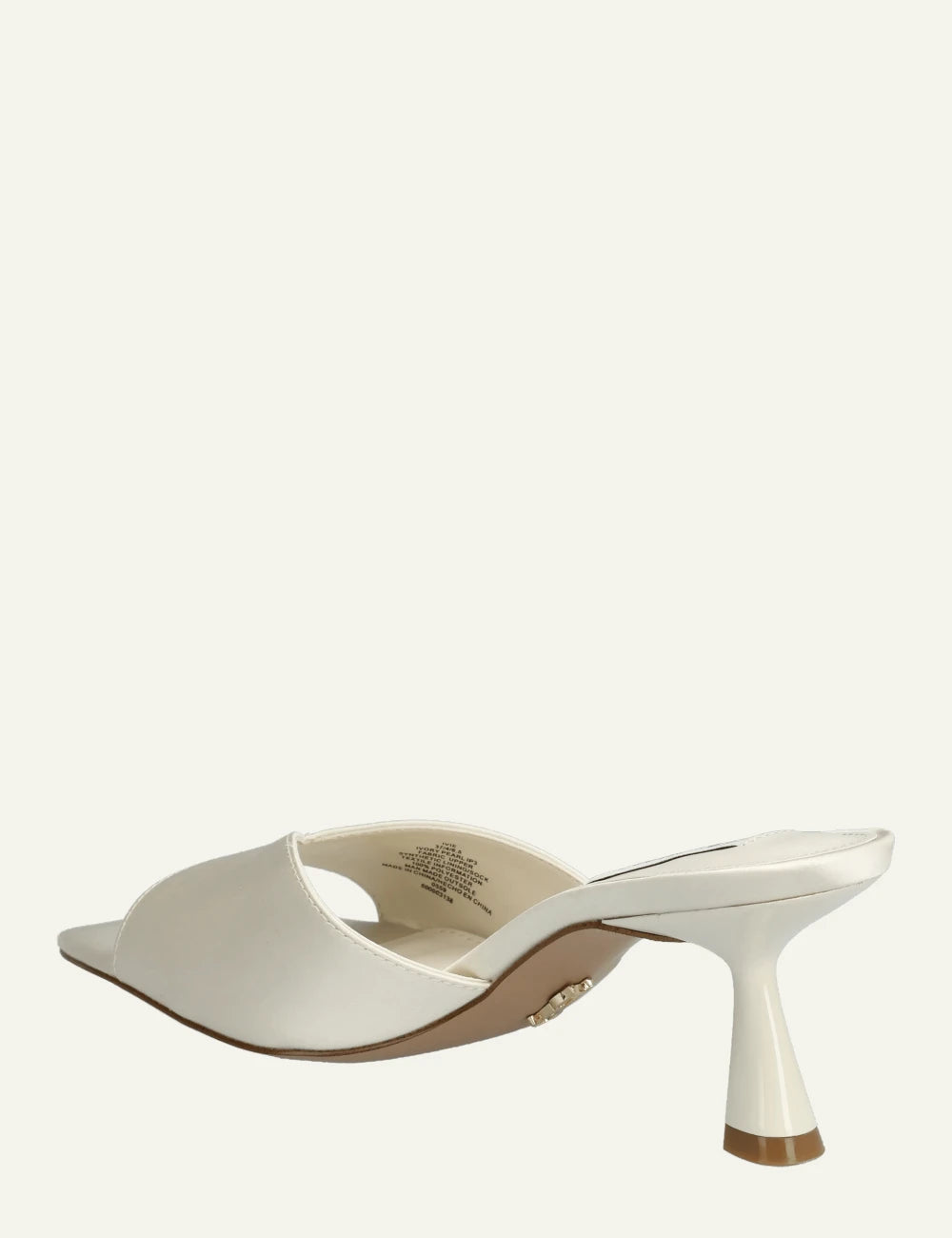 steve madden ivory satin mule heels back view