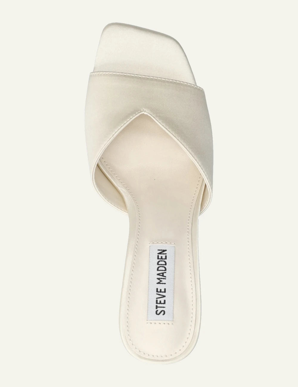 steve madden ivory satin mule heels top view