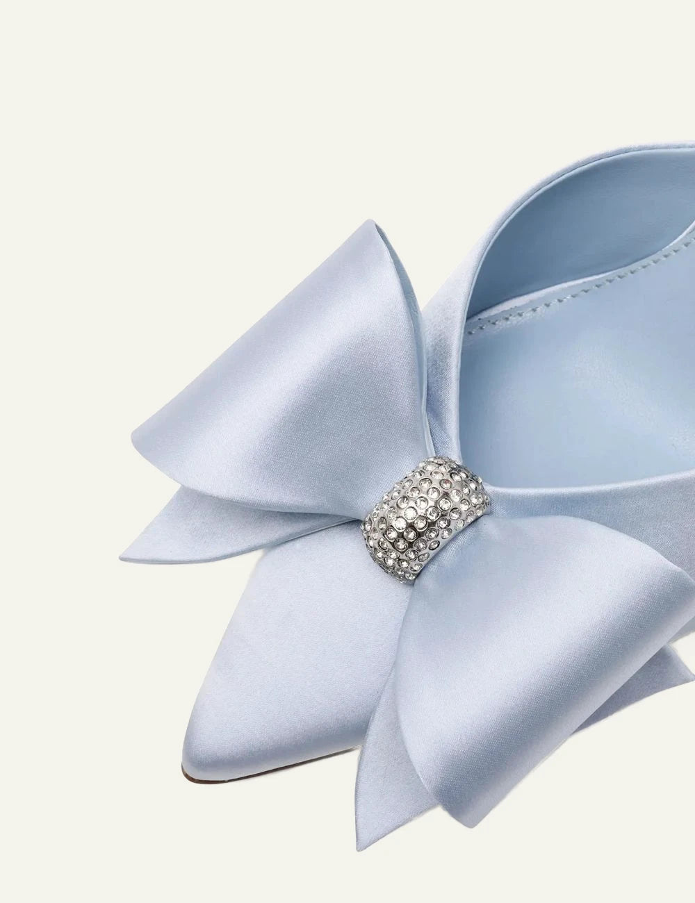 steve madden light blue satin bow heels detail view