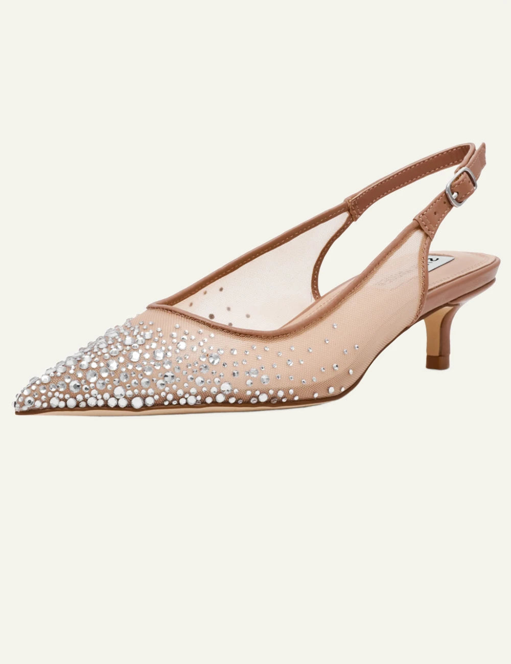 steve madden nude mesh slingback crystal heels profile view
