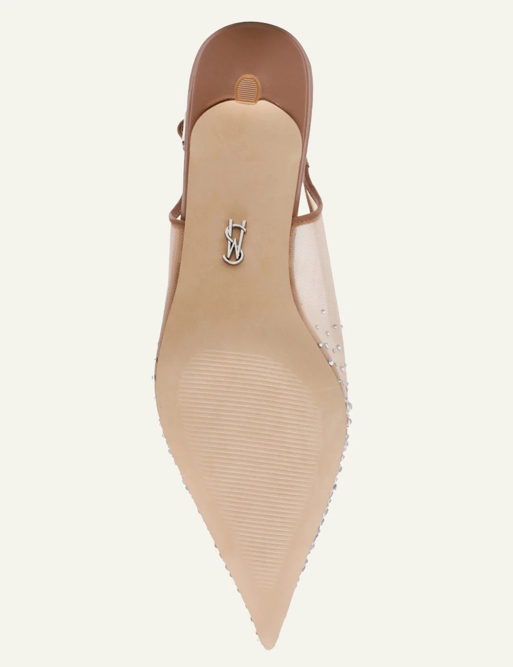 steve madden nude mesh slingback crystal heels sole view