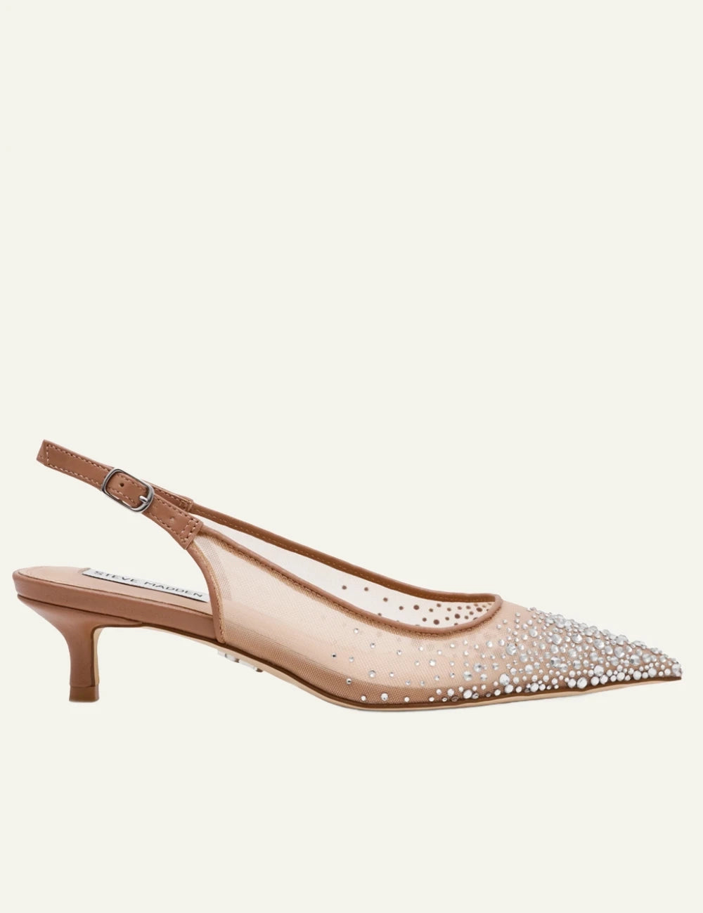 steve madden nude mesh slingback crystal heels side view