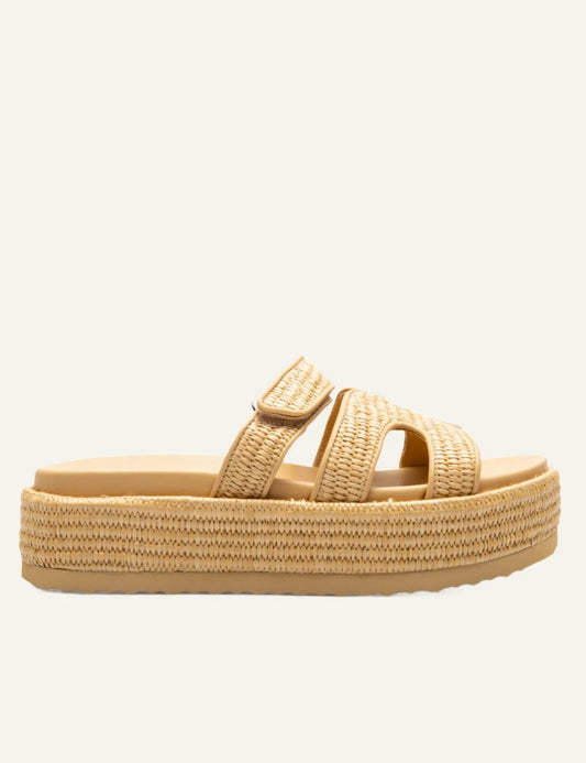 steve madden platform slide sandals raffia natural woven side view