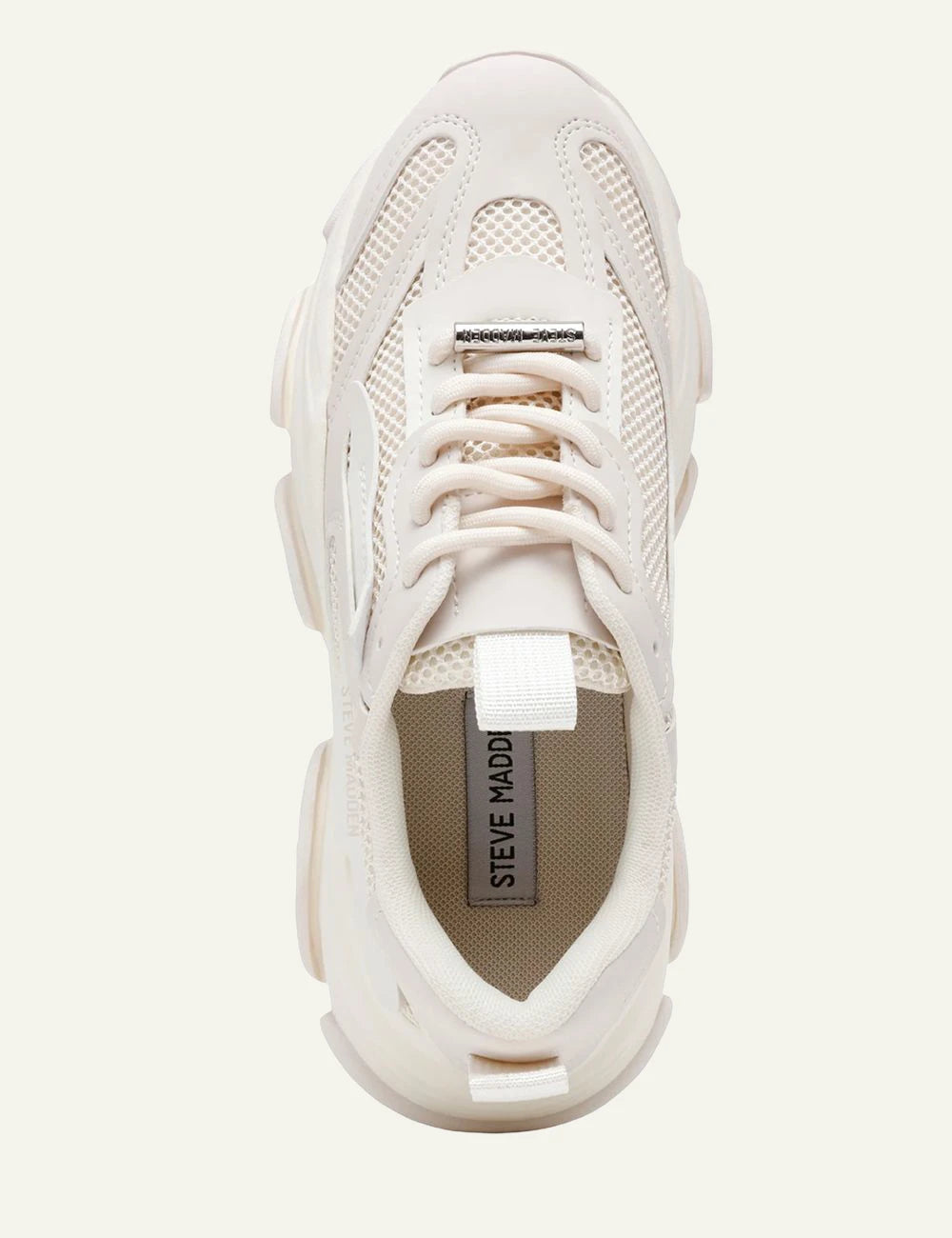 Steve Madden Possession-E sneaker off white mesh chunky sole top view