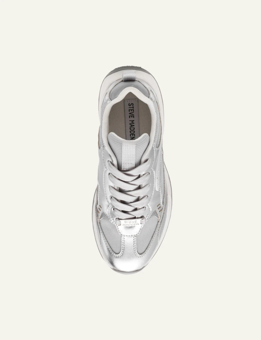 steve madden premio silver sneakers top view
