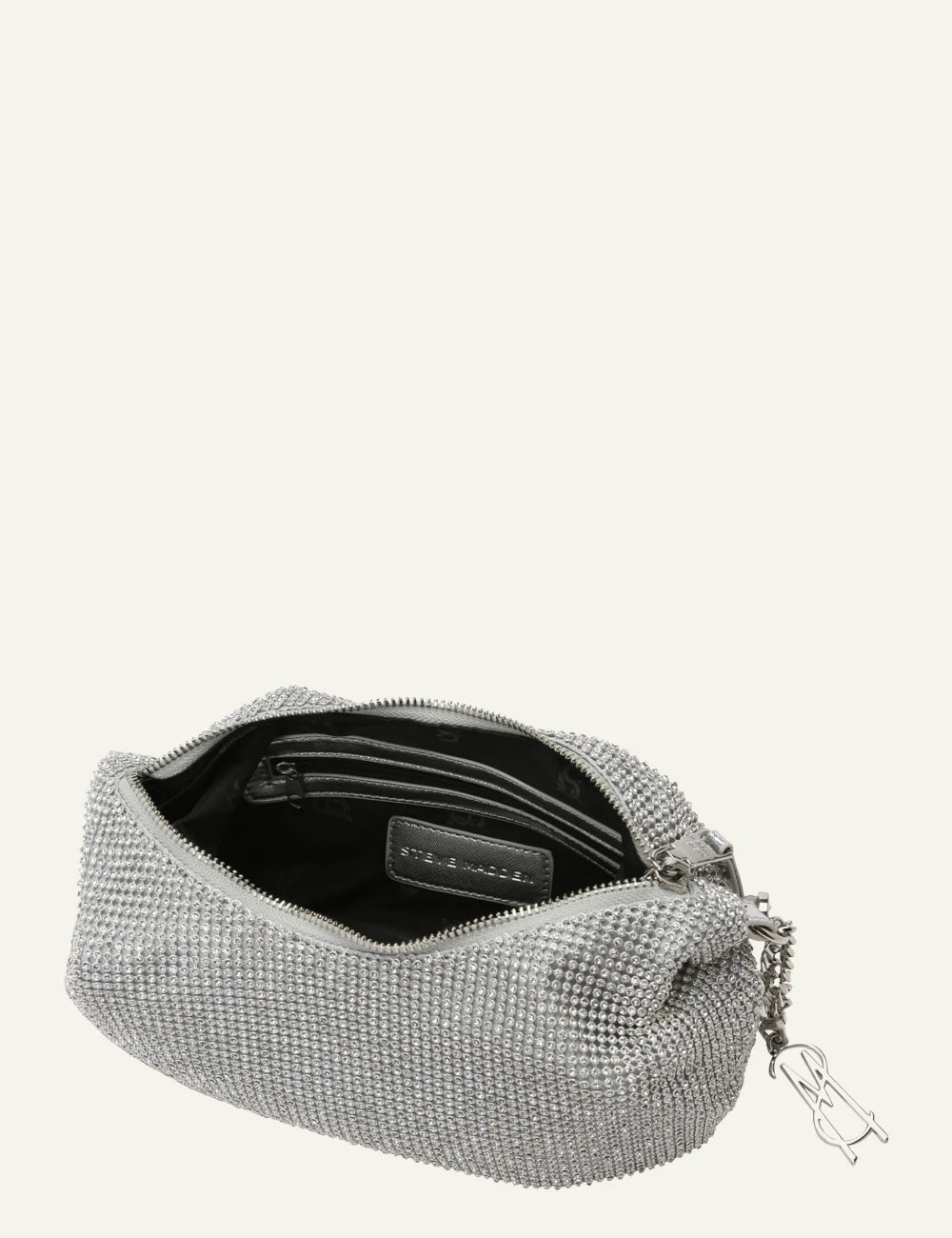 steve madden rhinestone shoulder bag silver crystal knot handle top view