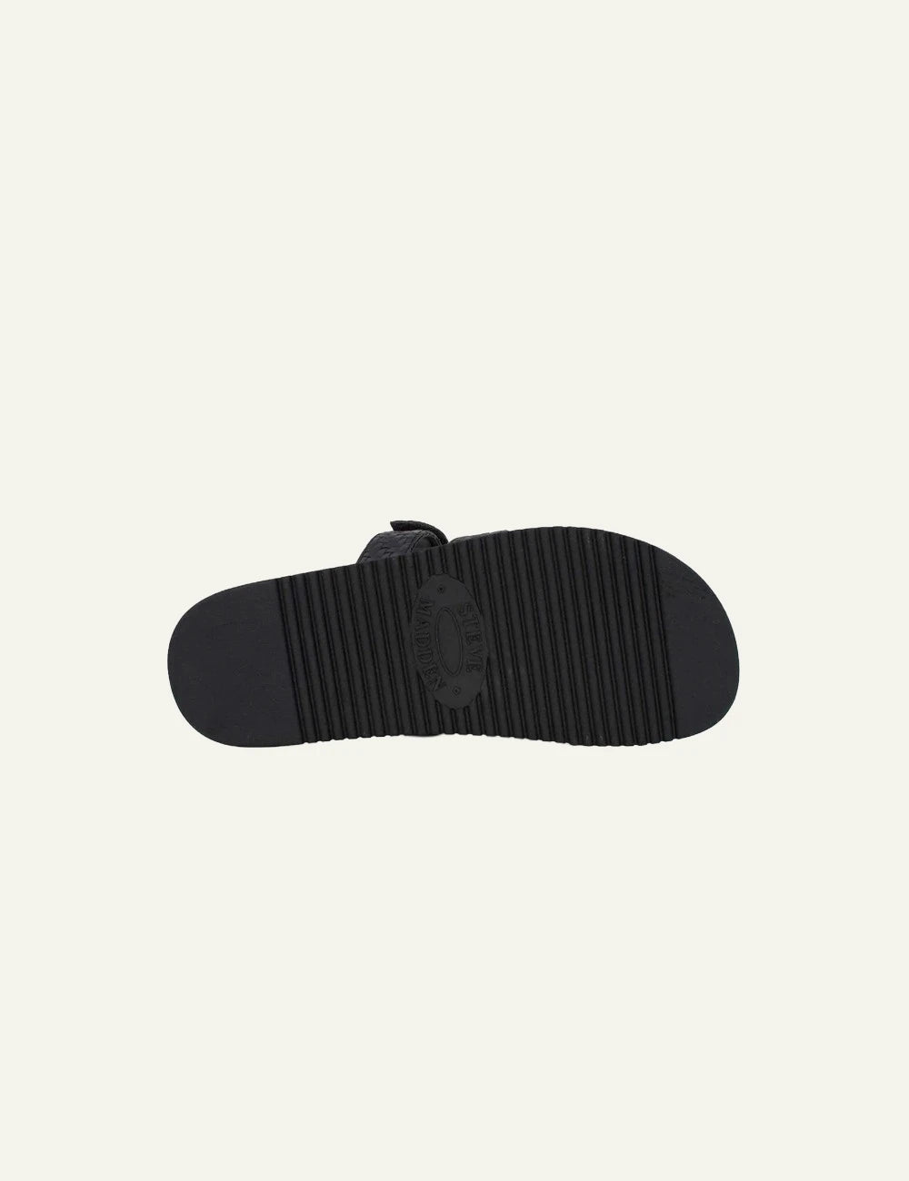 Steve Madden slide sandal black woven straps velcro casual flat sole view
