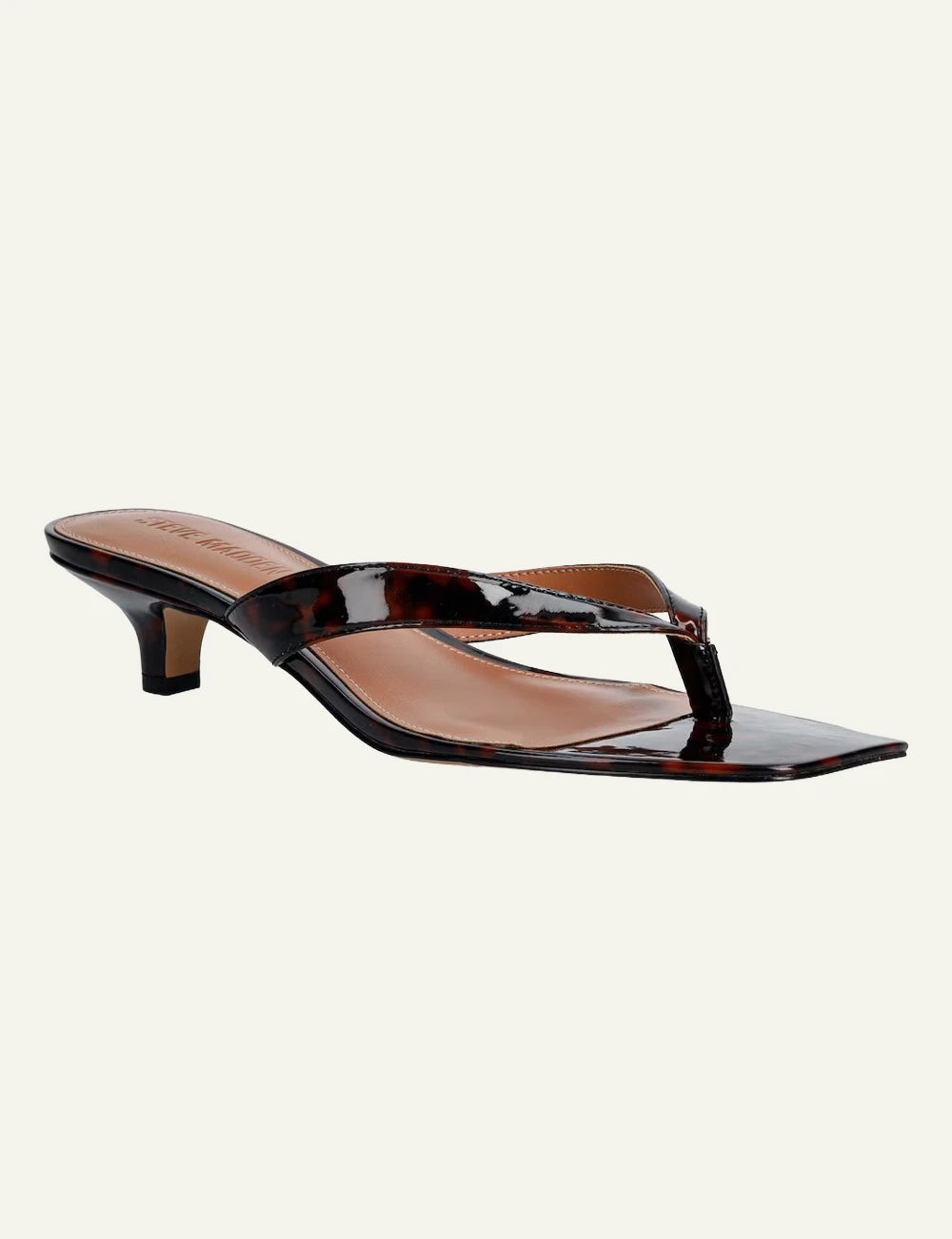 Steve Madden Tracie kitten heel thong sandal tortoiseshell angled