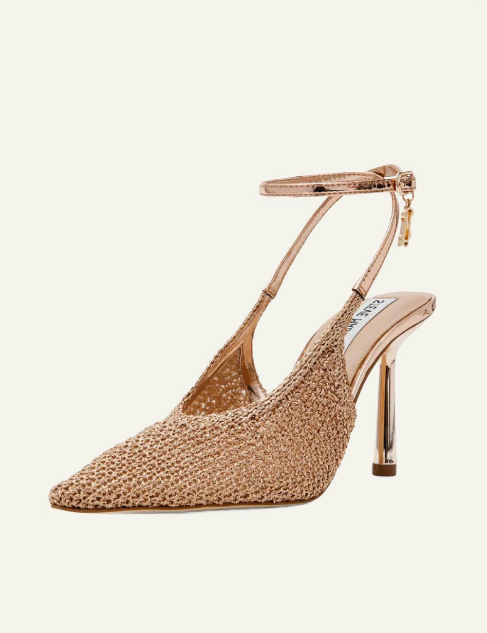 steve madden rose gold woven slingback heel profile view
