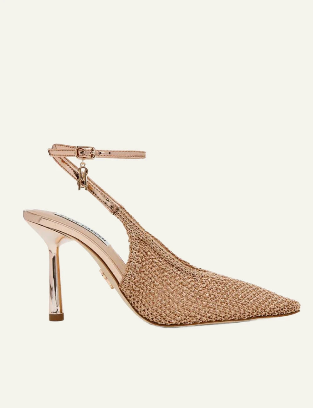 steve madden rose gold woven slingback heel side view