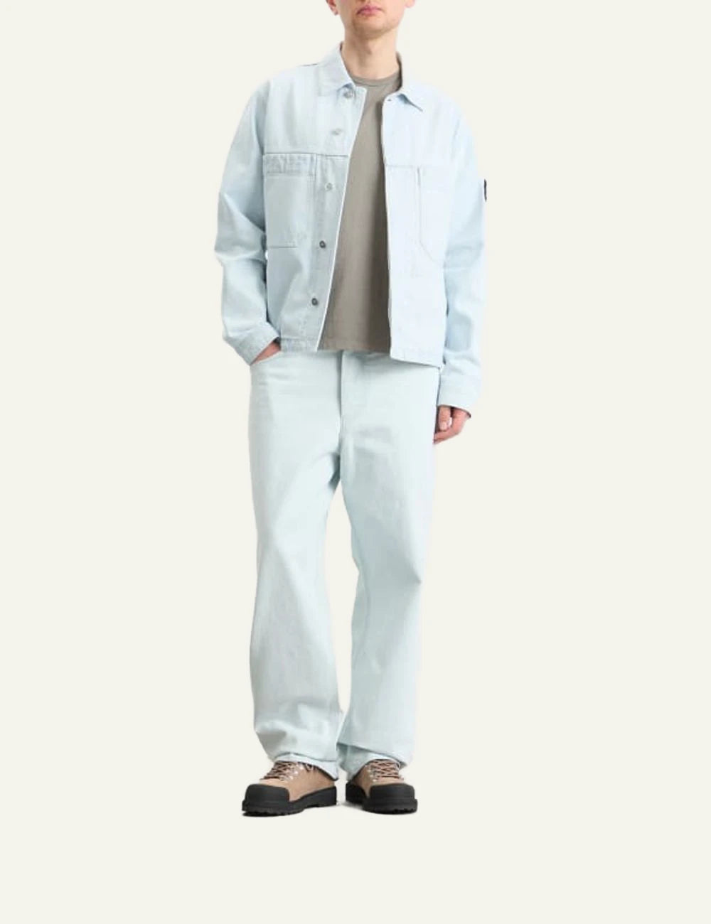Stone Island jeans light blue loose fit washed denim front full body view