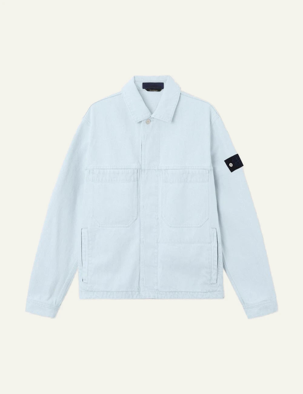 Stone Island coach jacket light blue denim bleached front flat view