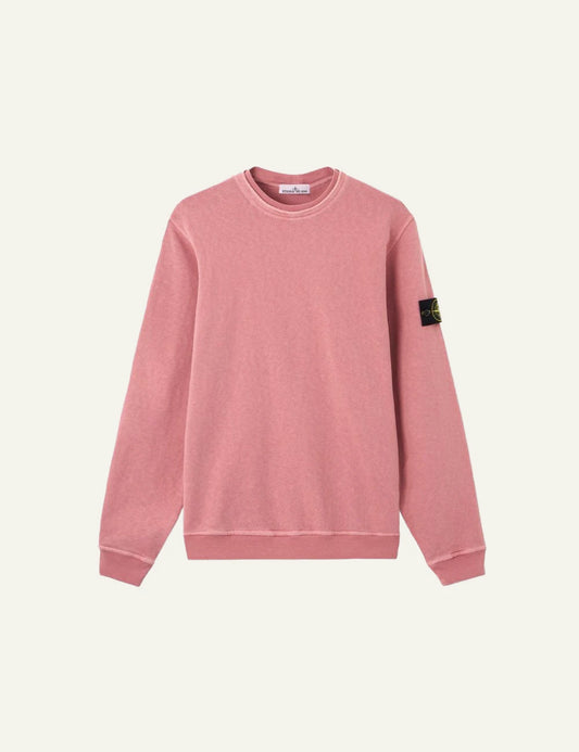 Stone Island crewneck sweatshirt pink old effect malfile cotton fleece compass logo sleeve front flat view