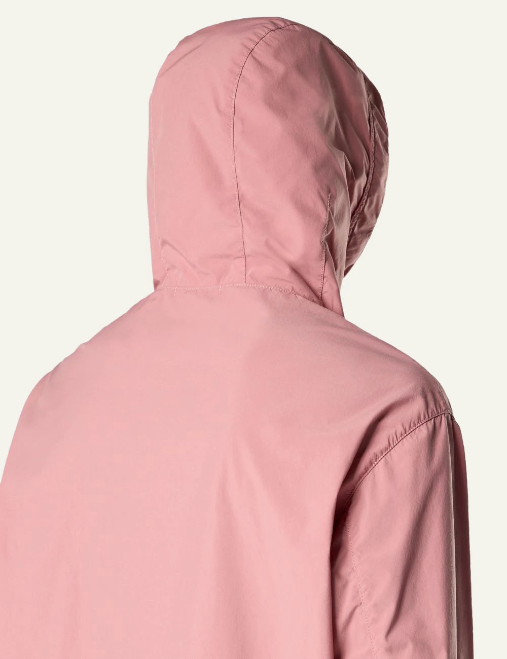 Stone Island hooded jacket in pink with front pockets and logo patch back detail view