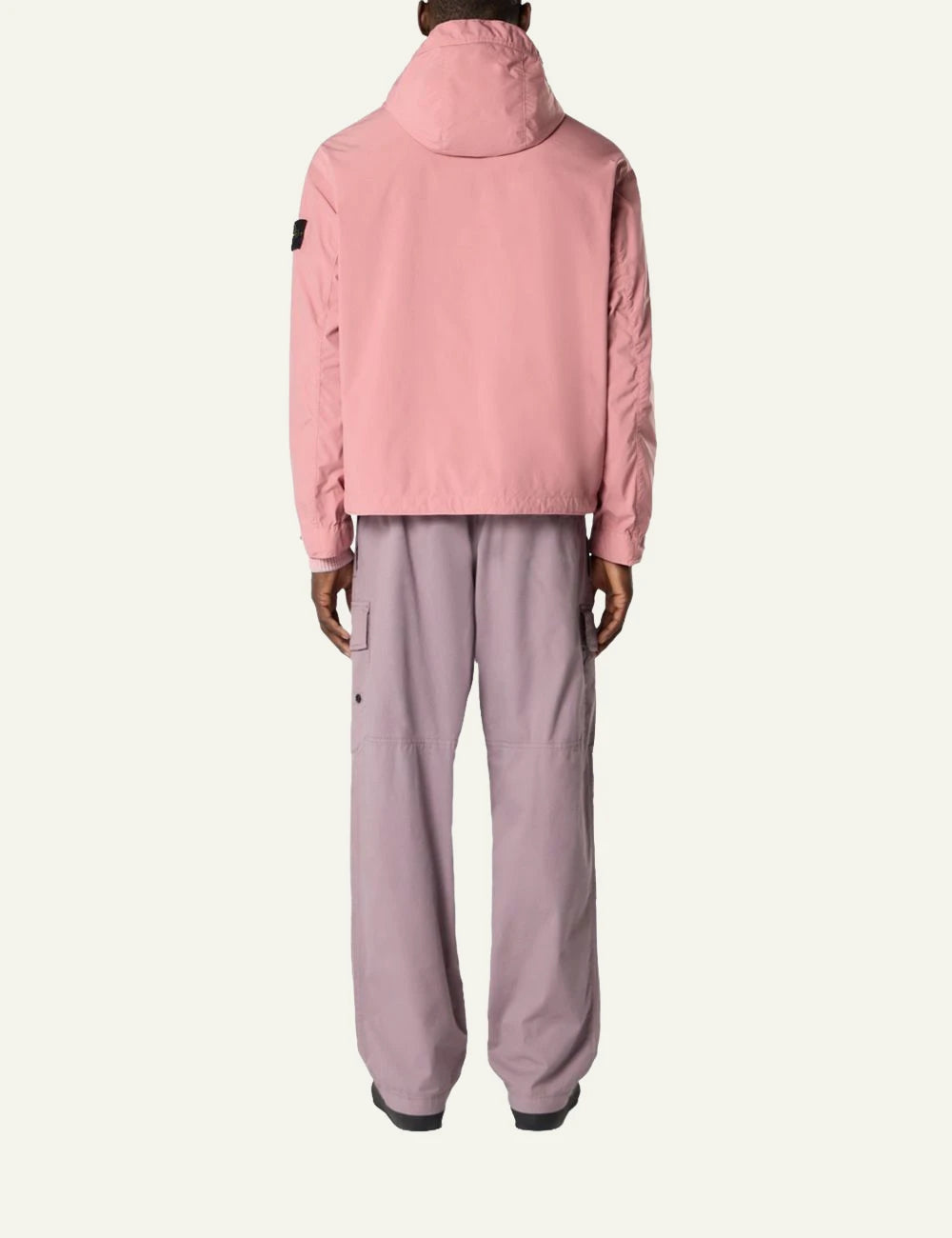 Stone Island hooded jacket in pink with front pockets and logo patch back view