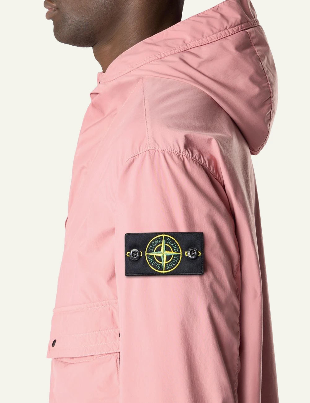 Stone Island hooded jacket in pink with front pockets and logo patch logo view
