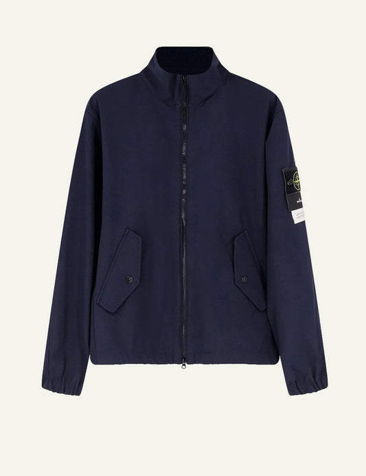 Stone Island navy zip jacket with flap pockets and compass badge front flat view