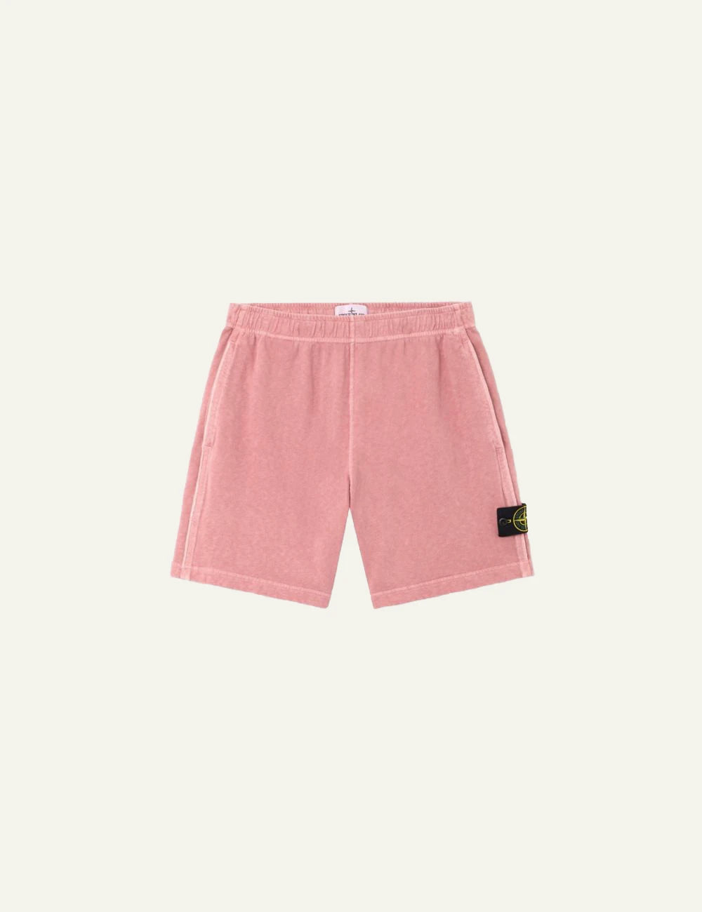 Stone Island pink fleece shorts with compass badge detail front flat view