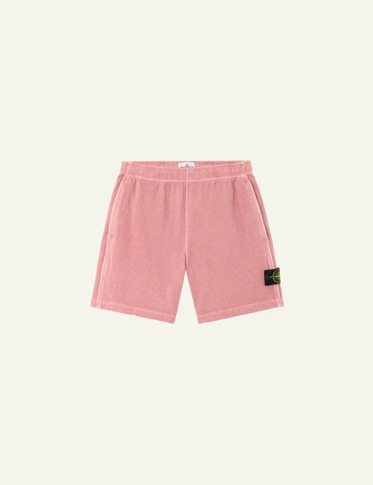 Stone Island pink fleece shorts with compass badge detail front flat view